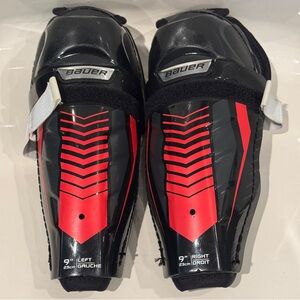 Bauer Youth Lil Sport Hockey Black and Red Protective Shin Guards 9"/23cm Lk New